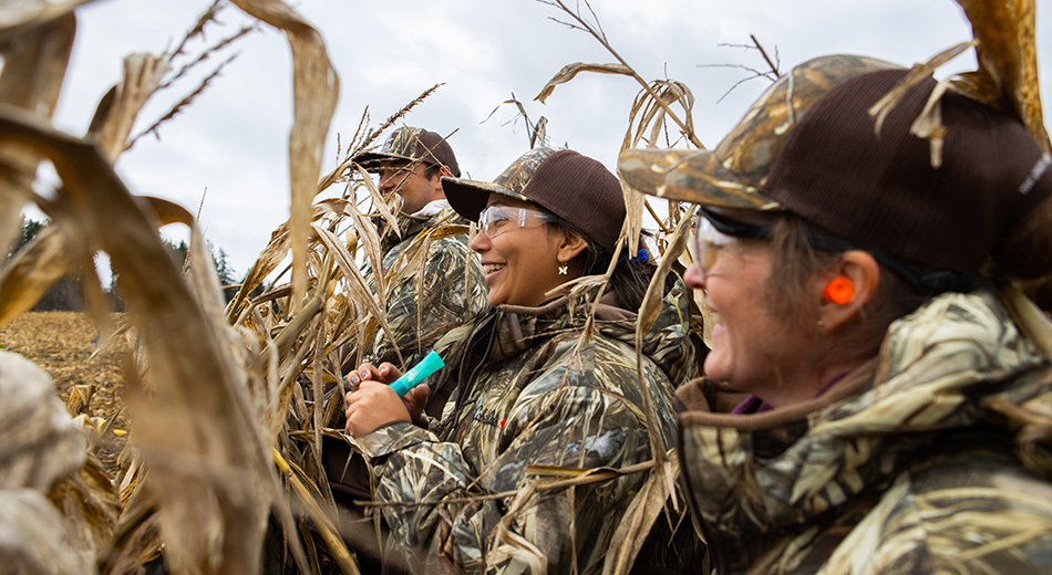 three hunters in blind