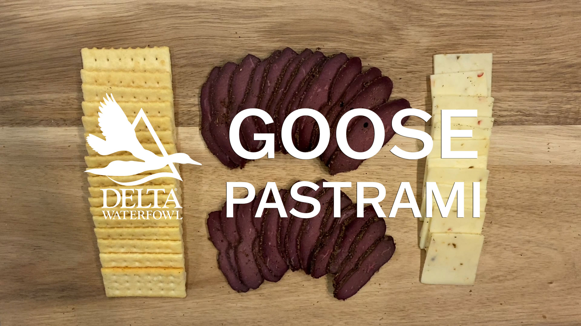 Goose pastrami recipe cooking video with crackers and cheese