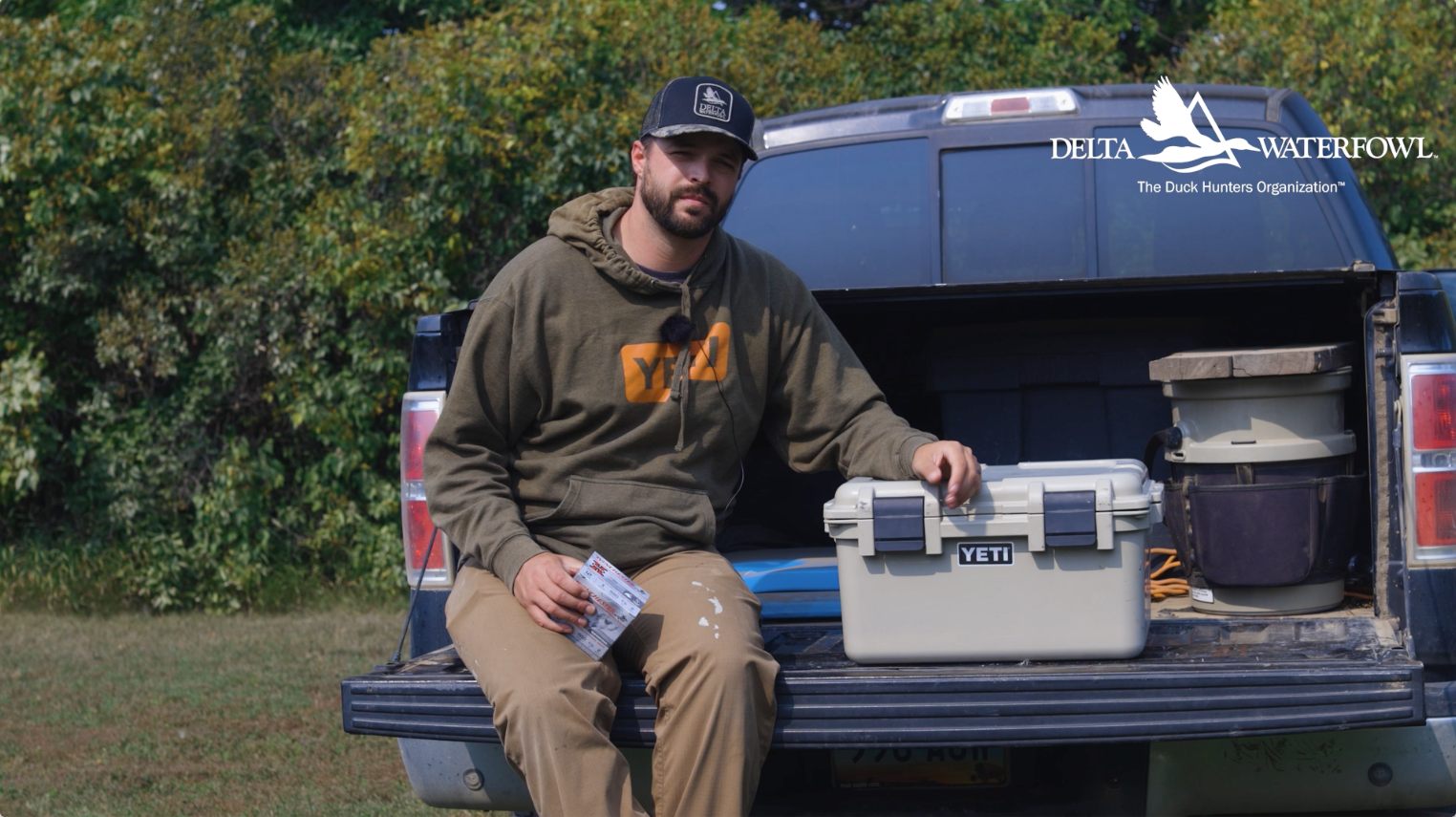 A still of Ben Peterson with the Yeti Loadout GoBox, a product review for Delta Tested.