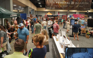 The show floor at the 2023 Delta Waterfowl Duck Hunters Expo can be seen.