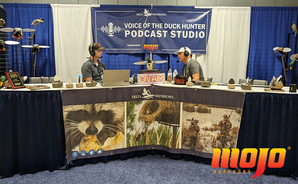 Joel Brice, host of the Delta Podcast can be seen in the Voice of the Duck Hunter Studio at the 2023 Duck Hunters Expo.